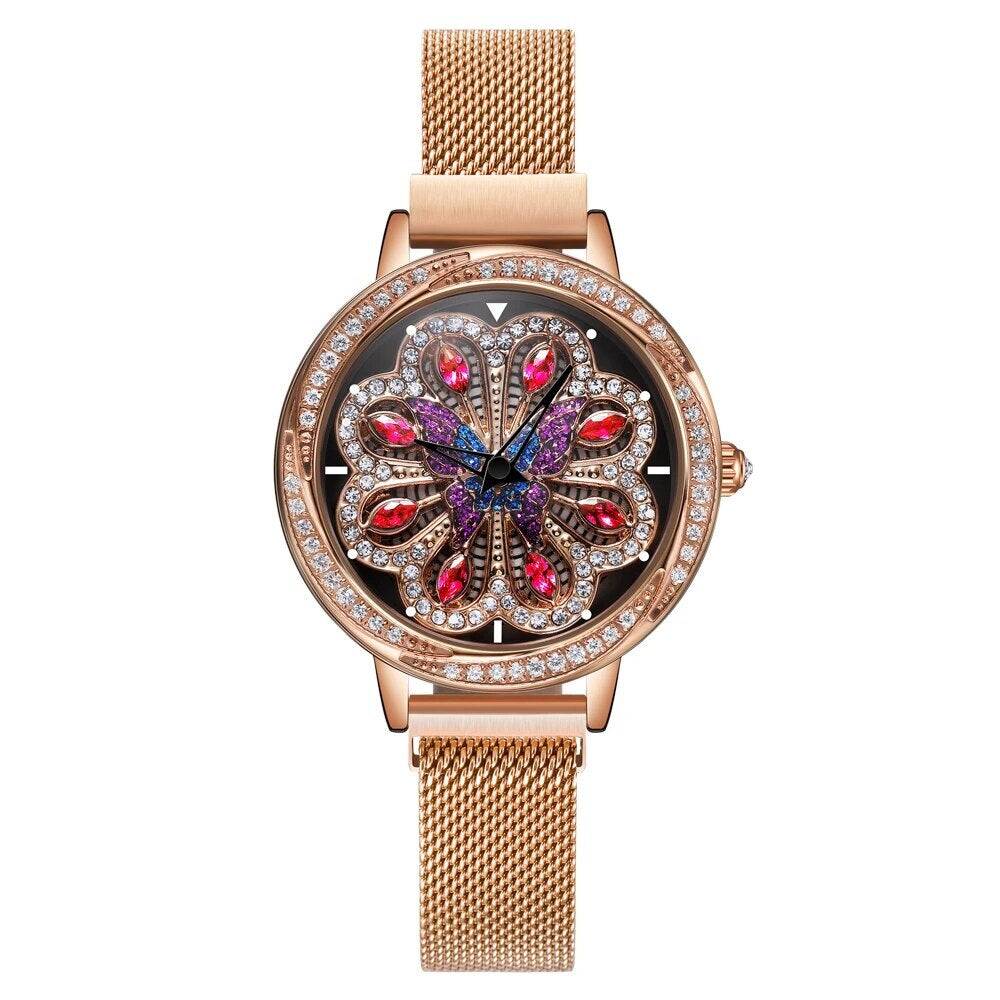 Luxury Women Watches Magnetic Stainless Steel Female Clock Quartz Rotating Wristwatch Fashion Ladies Wrist Watch reloj mujer-6
