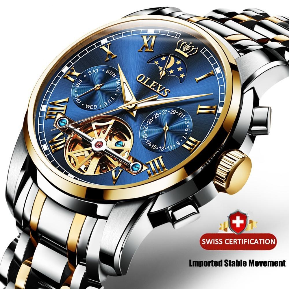 Men Watch Automatic Mechanical Business Skeleton Slef-Wind Luxury Stainless Steel Waterproof Luminous Wrist Watch-0